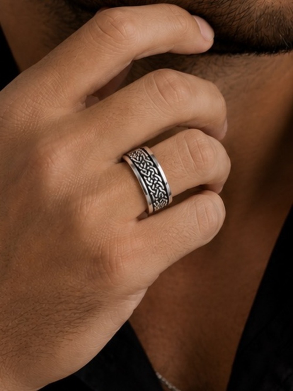 NEW 925 STERLING SILVER FANCY MEN’S WEDDING BAND